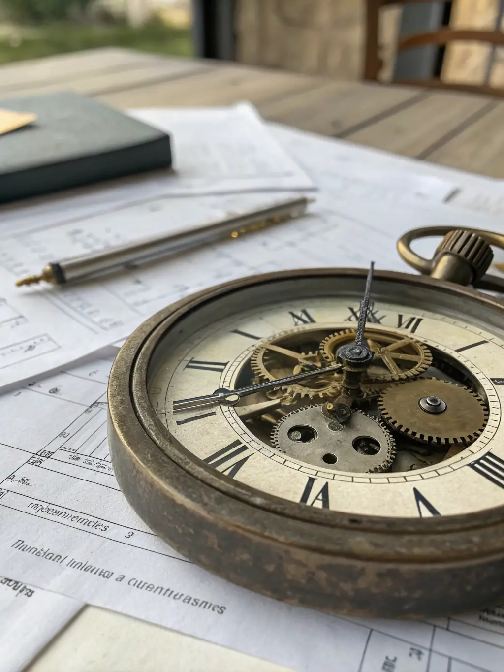 An image of a clock with gears inside, symbolizing the time-saving aspect of using Jasper for content creation, set against a backdrop of various writing tools.