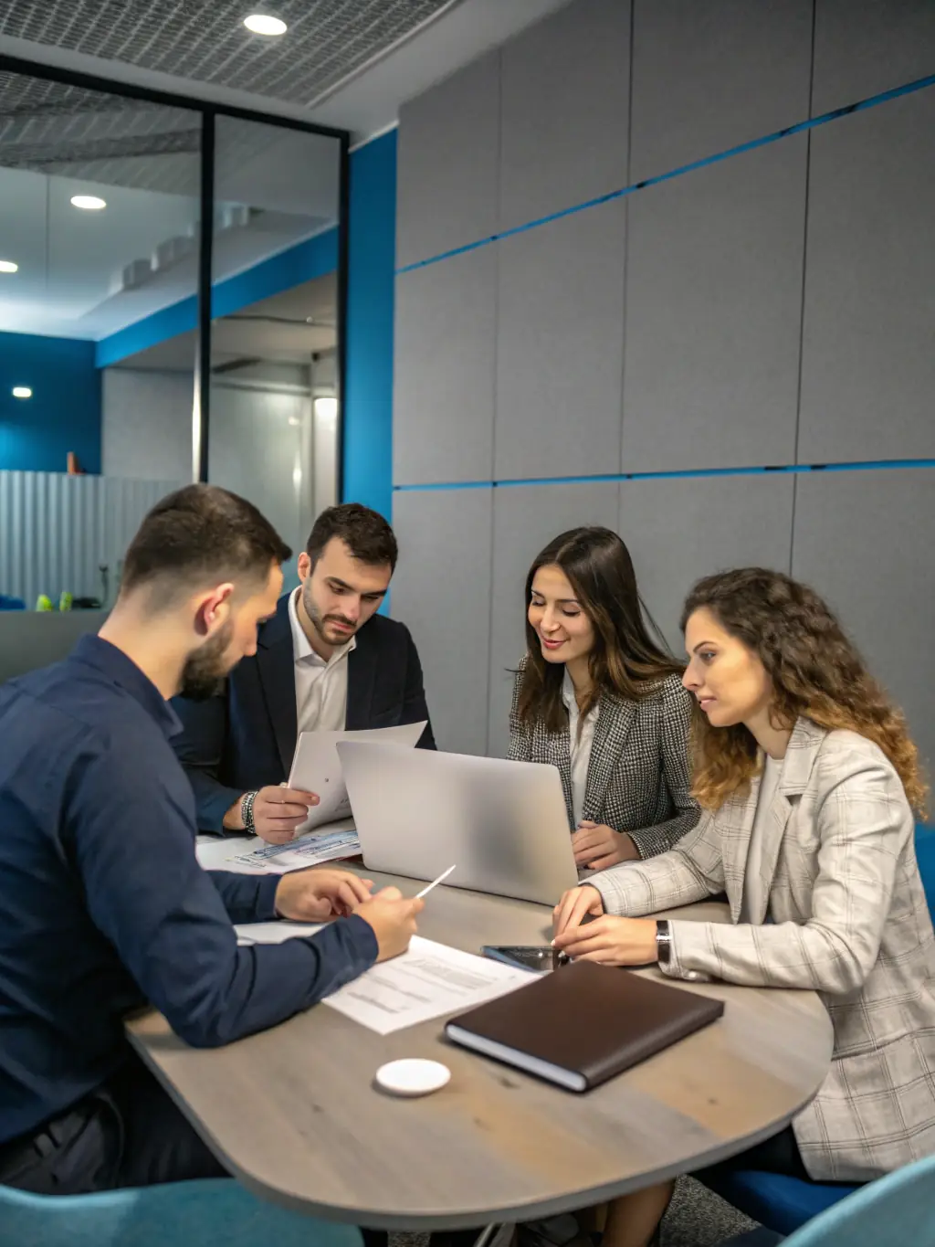 A diverse team collaborating seamlessly on a document in real-time using a productivity suite, emphasizing enhanced collaboration.