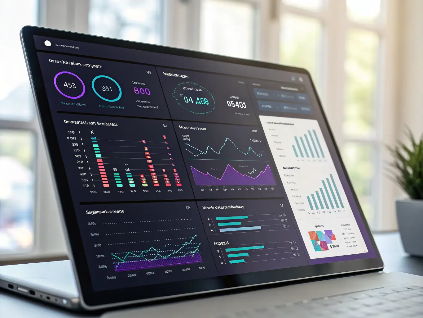 A dashboard displaying key analytics metrics, such as bounce rate, time on page, and popular content, providing a comprehensive overview of website performance. The dashboard should appear clean, intuitive, and informative.