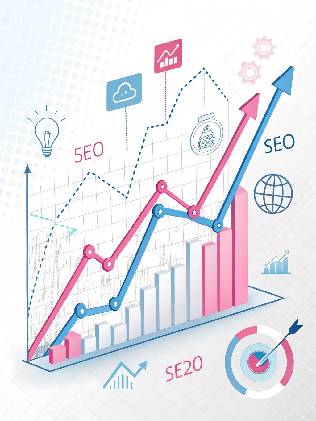 A graph showing a website's search engine ranking steadily climbing over time, representing the positive impact of SEO and keyword tools on search engine performance.